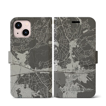 【旧軽井沢（長野県）】地図柄iPhoneケース（手帳タイプ）モノトーン・iPhone 13 mini 用