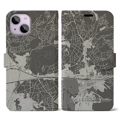 【旧軽井沢（長野県）】地図柄iPhoneケース（手帳タイプ）モノトーン・iPhone 14 用