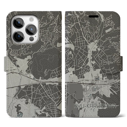 【旧軽井沢（長野県）】地図柄iPhoneケース（手帳タイプ）モノトーン・iPhone 14 Pro 用