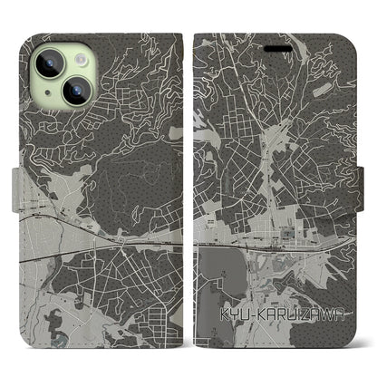 【旧軽井沢（長野県）】地図柄iPhoneケース（手帳タイプ）モノトーン・iPhone 15 用