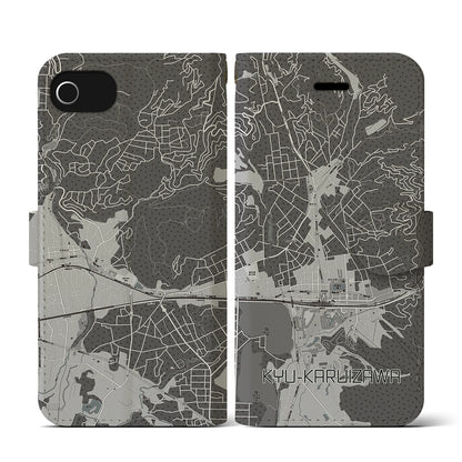 【旧軽井沢（長野県）】地図柄iPhoneケース（手帳タイプ）モノトーン・iPhone SE（第3 / 第2世代） / 8 / 7 / 6s / 6 用