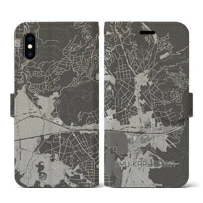 【旧軽井沢（長野県）】地図柄iPhoneケース（手帳タイプ）モノトーン・iPhone XS / X 用