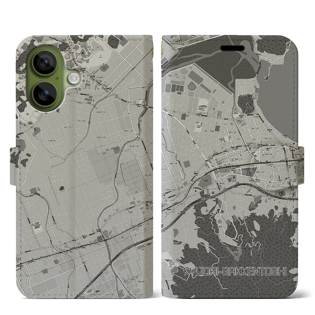 【九大学研都市（福岡県）】地図柄iPhoneケース（手帳タイプ）