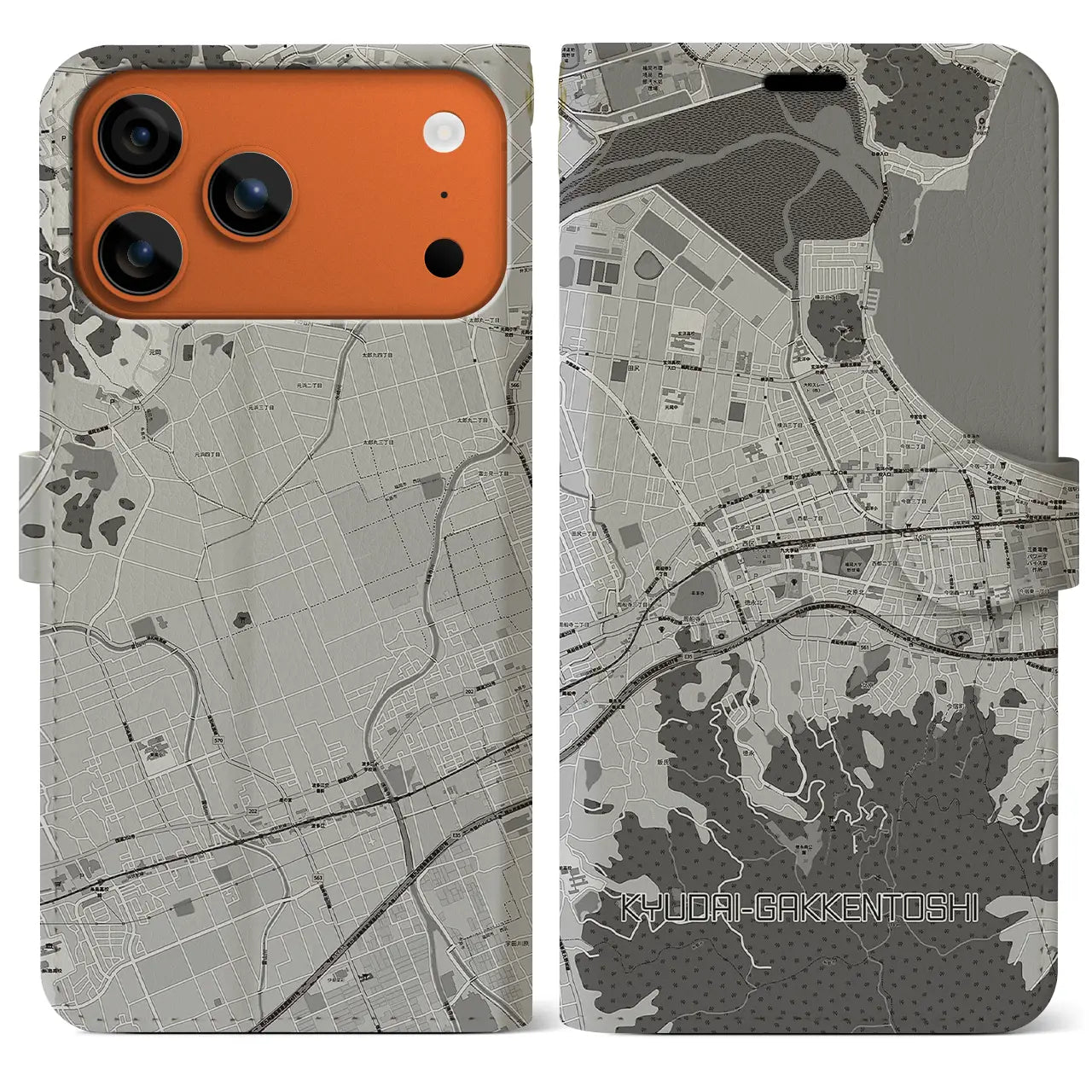 【九大学研都市（福岡県）】地図柄iPhoneケース（手帳タイプ）