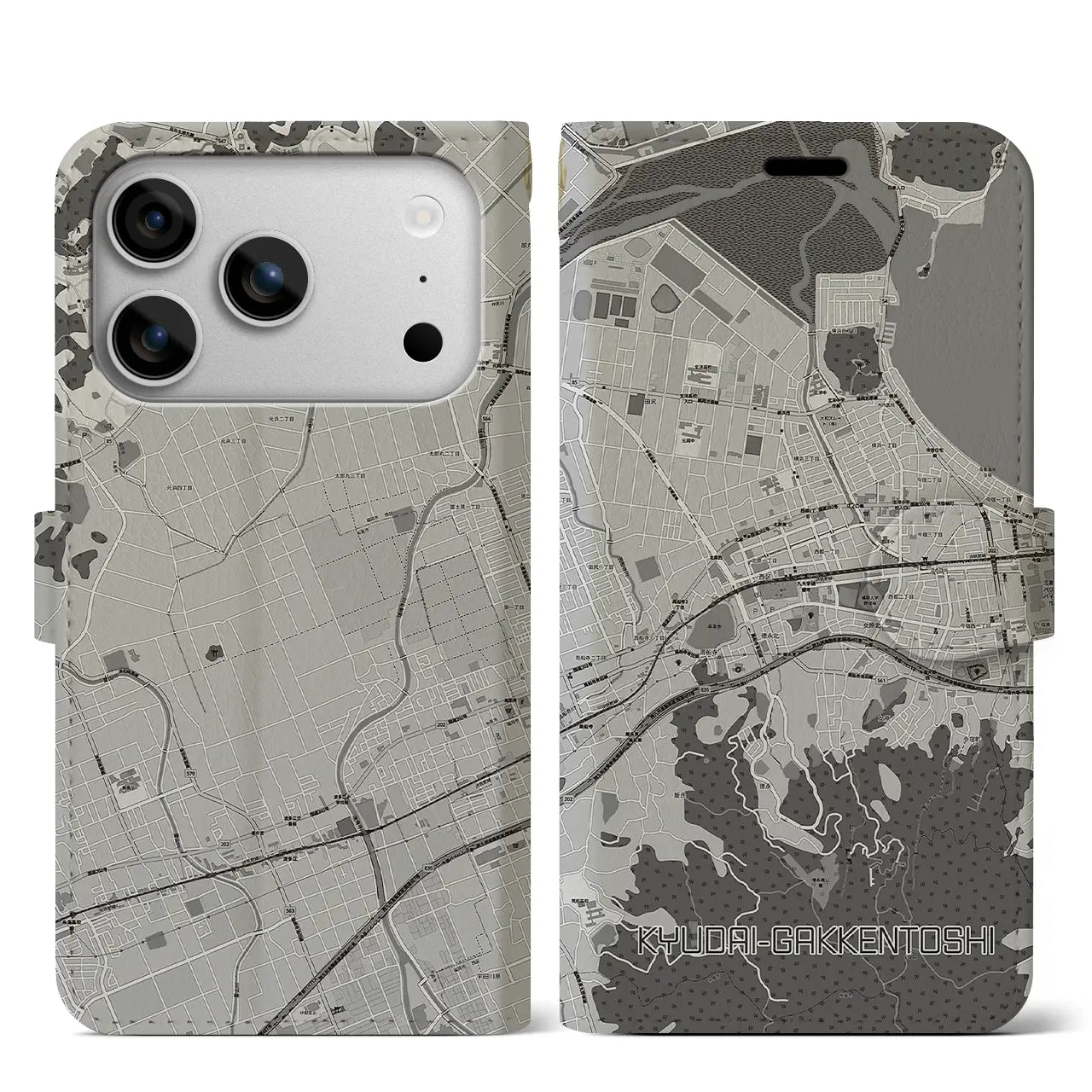 【九大学研都市（福岡県）】地図柄iPhoneケース（手帳タイプ）