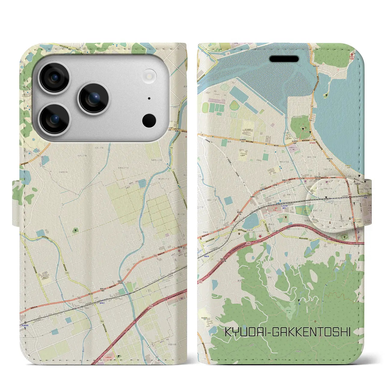 【九大学研都市（福岡県）】地図柄iPhoneケース（手帳タイプ）