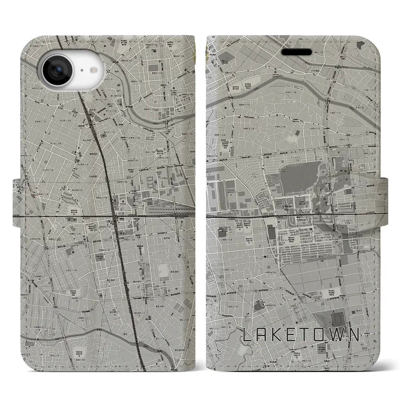 【越谷レイクタウン（埼玉県）】地図柄iPhoneケース（手帳タイプ）