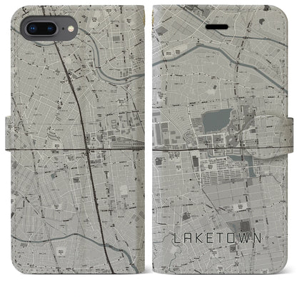 【越谷レイクタウン（埼玉県）】地図柄iPhoneケース（手帳タイプ）モノトーン・iPhone 8Plus /7Plus / 6sPlus / 6Plus 用