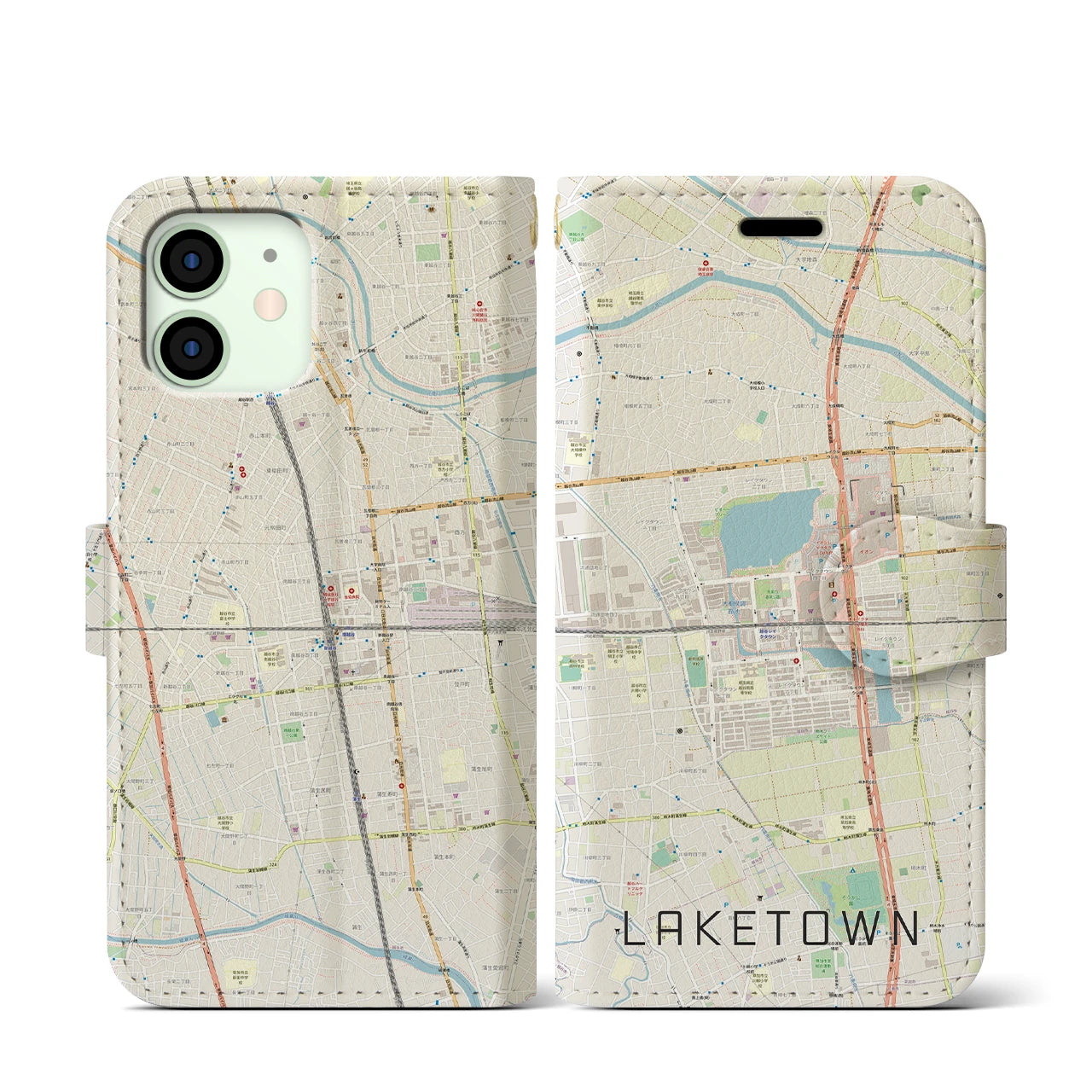 【越谷レイクタウン（埼玉県）】地図柄iPhoneケース（手帳タイプ）