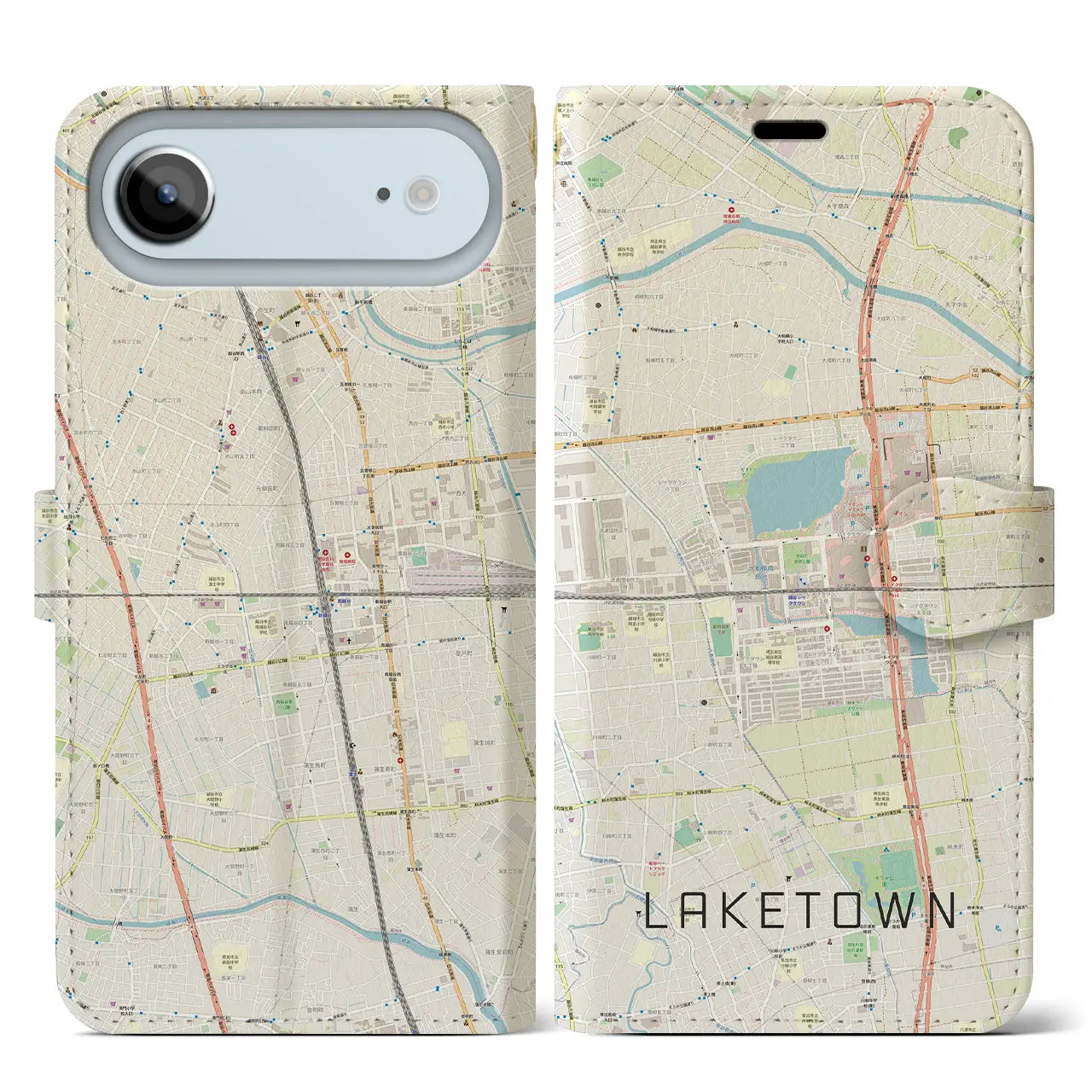 【越谷レイクタウン（埼玉県）】地図柄iPhoneケース（手帳タイプ）