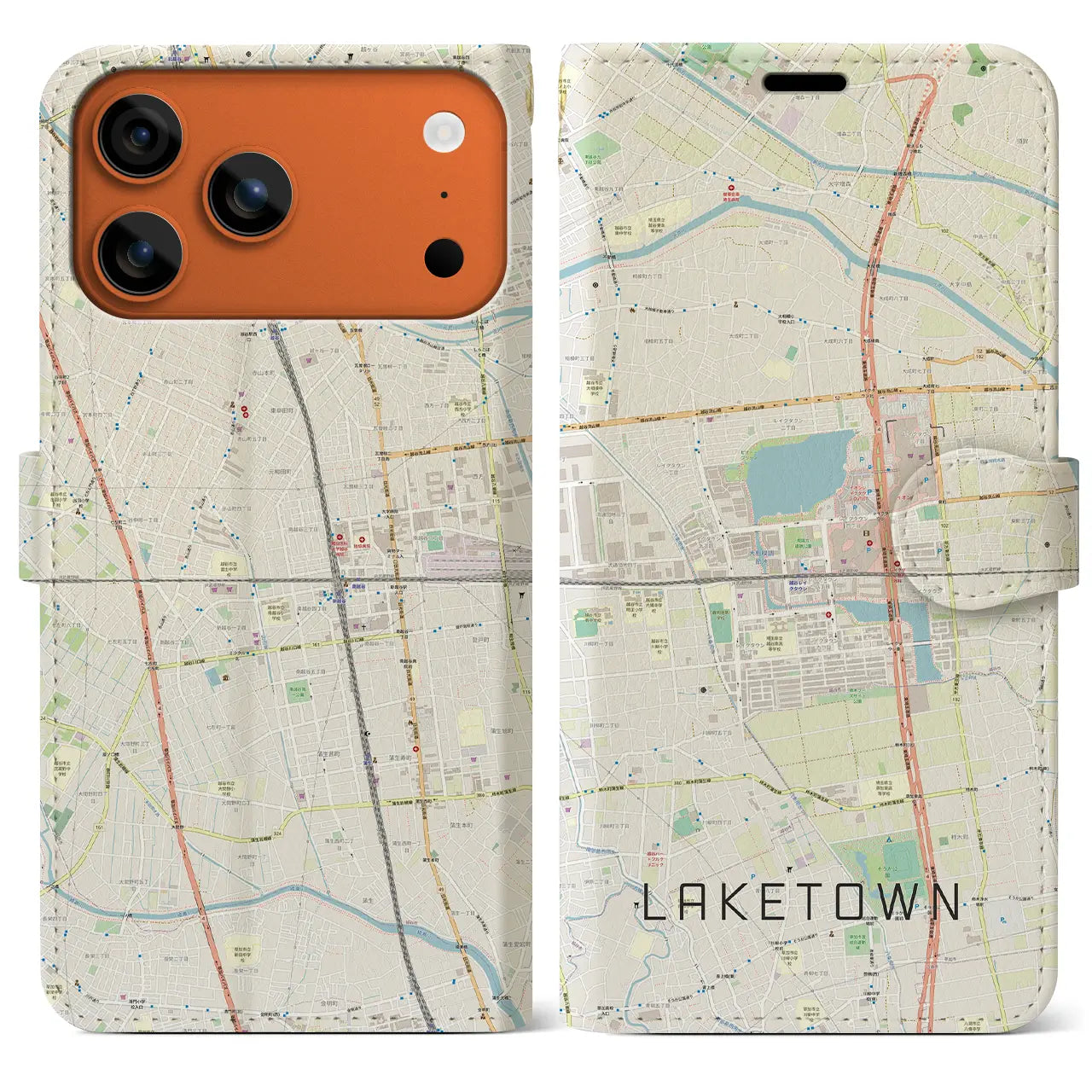 【越谷レイクタウン（埼玉県）】地図柄iPhoneケース（手帳タイプ）