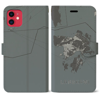 【ランカウイ（マレーシア）】地図柄iPhoneケース（手帳タイプ）モノトーン・iPhone 11 用