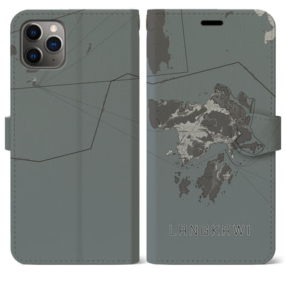 【ランカウイ（マレーシア）】地図柄iPhoneケース（手帳タイプ）モノトーン・iPhone 11 Pro Max 用