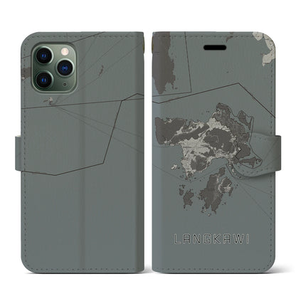 【ランカウイ（マレーシア）】地図柄iPhoneケース（手帳タイプ）モノトーン・iPhone 11 Pro 用