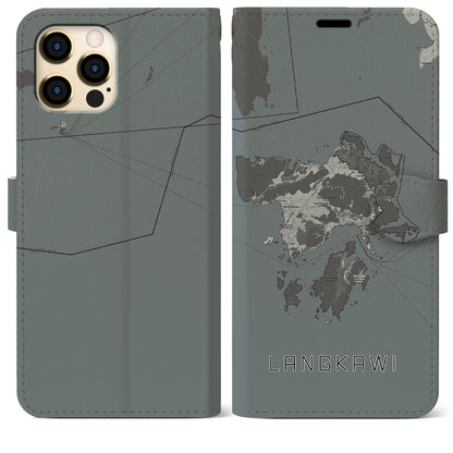 【ランカウイ（マレーシア）】地図柄iPhoneケース（手帳タイプ）モノトーン・iPhone 12 Pro Max 用