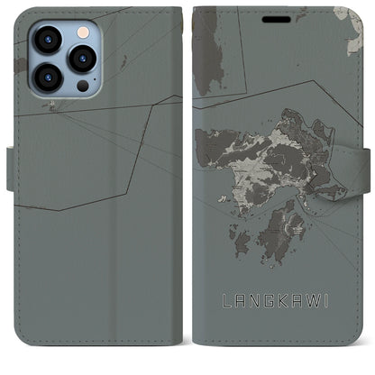 【ランカウイ（マレーシア）】地図柄iPhoneケース（手帳タイプ）モノトーン・iPhone 13 Pro Max 用