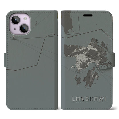 【ランカウイ（マレーシア）】地図柄iPhoneケース（手帳タイプ）モノトーン・iPhone 14 用
