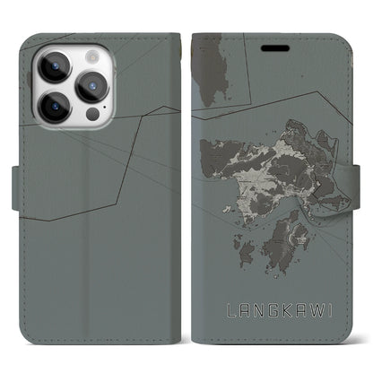 【ランカウイ（マレーシア）】地図柄iPhoneケース（手帳タイプ）モノトーン・iPhone 14 Pro 用
