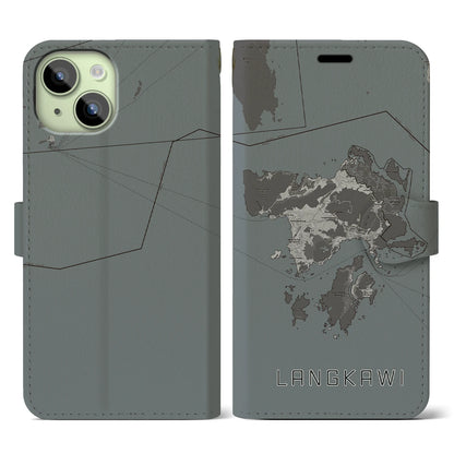 【ランカウイ（マレーシア）】地図柄iPhoneケース（手帳タイプ）モノトーン・iPhone 15 用