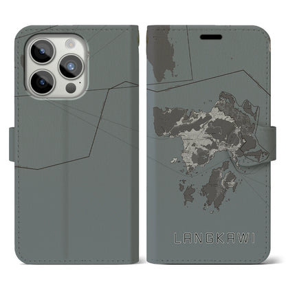 【ランカウイ（マレーシア）】地図柄iPhoneケース（手帳タイプ）モノトーン・iPhone 15 Pro 用