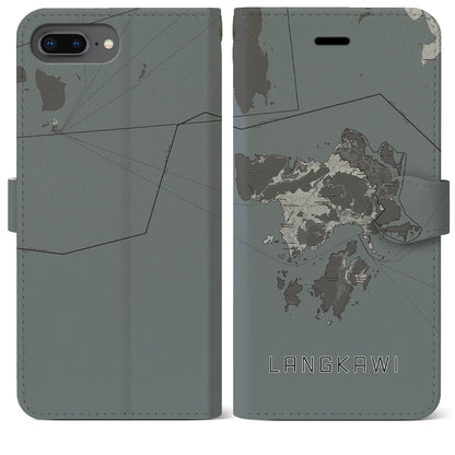 【ランカウイ（マレーシア）】地図柄iPhoneケース（手帳タイプ）モノトーン・iPhone 8Plus /7Plus / 6sPlus / 6Plus 用
