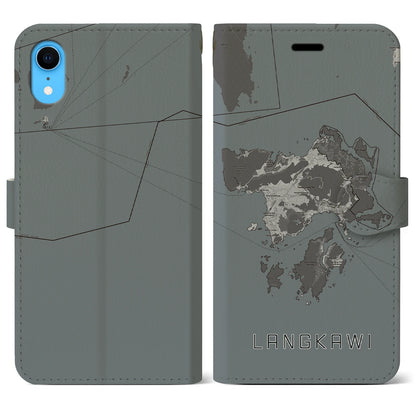 【ランカウイ（マレーシア）】地図柄iPhoneケース（手帳タイプ）モノトーン・iPhone XR 用