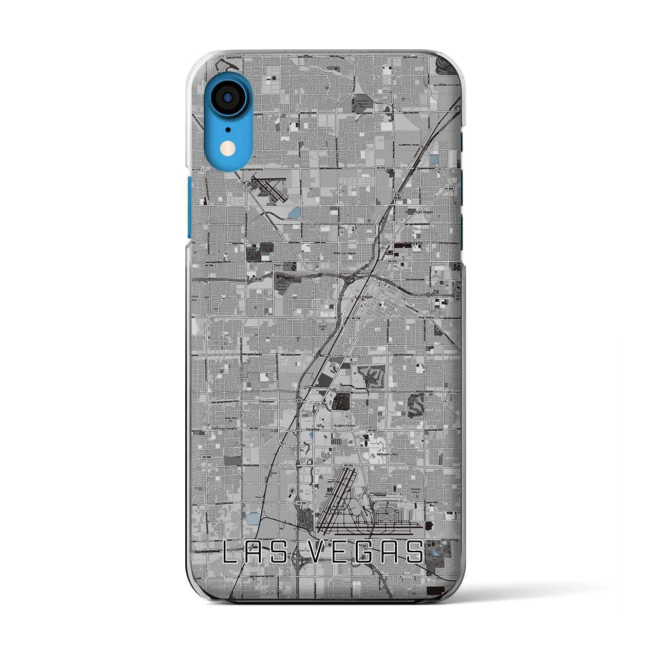 【ラスベガス（アメリカ）】地図柄iPhoneケース（クリアタイプ）モノトーン・iPhone XR 用