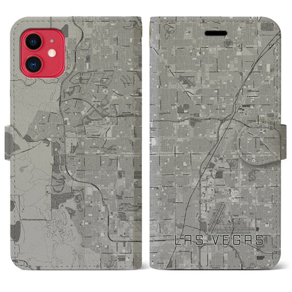 【ラスベガス（アメリカ）】地図柄iPhoneケース（手帳タイプ）モノトーン・iPhone 11 用