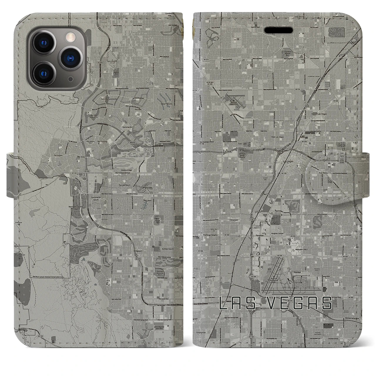 【ラスベガス】地図柄iPhoneケース（手帳両面タイプ・モノトーン）iPhone 11 Pro Max 用