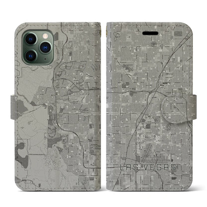 【ラスベガス（アメリカ）】地図柄iPhoneケース（手帳タイプ）モノトーン・iPhone 11 Pro 用