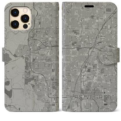 【ラスベガス（アメリカ）】地図柄iPhoneケース（手帳タイプ）モノトーン・iPhone 12 Pro Max 用