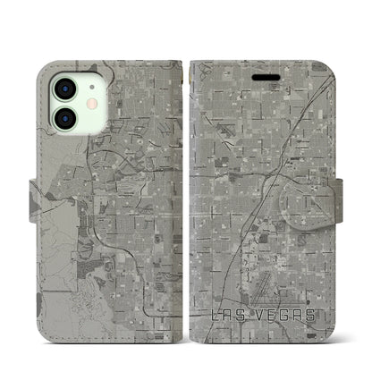 【ラスベガス（アメリカ）】地図柄iPhoneケース（手帳タイプ）モノトーン・iPhone 12 mini 用