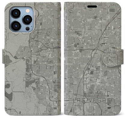 【ラスベガス（アメリカ）】地図柄iPhoneケース（手帳タイプ）モノトーン・iPhone 13 Pro Max 用