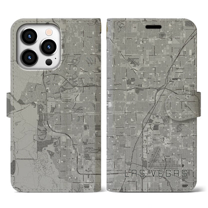 【ラスベガス（アメリカ）】地図柄iPhoneケース（手帳タイプ）モノトーン・iPhone 13 Pro 用