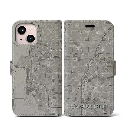 【ラスベガス（アメリカ）】地図柄iPhoneケース（手帳タイプ）モノトーン・iPhone 13 mini 用
