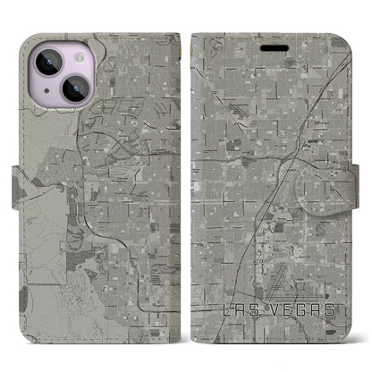 【ラスベガス（アメリカ）】地図柄iPhoneケース（手帳タイプ）モノトーン・iPhone 14 用