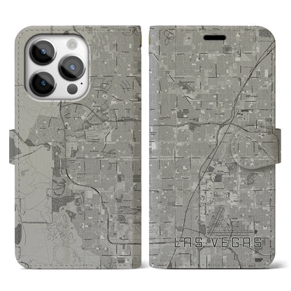 【ラスベガス（アメリカ）】地図柄iPhoneケース（手帳タイプ）モノトーン・iPhone 14 Pro 用