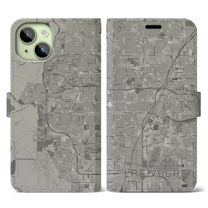 【ラスベガス（アメリカ）】地図柄iPhoneケース（手帳タイプ）モノトーン・iPhone 15 用