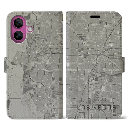 【ラスベガス（アメリカ）】地図柄iPhoneケース（手帳タイプ）モノトーン・iPhone 16 Pro 用