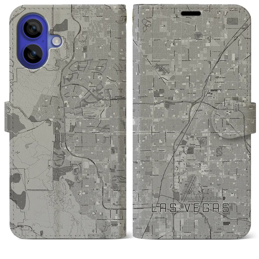 【ラスベガス(アメリカ)】地図柄iPhoneケース(手帳タイプ)モノトーン・iPhone 16 Pro Max 用