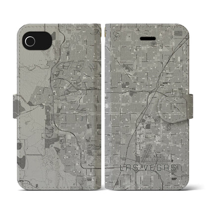 【ラスベガス（アメリカ）】地図柄iPhoneケース（手帳タイプ）モノトーン・iPhone SE（第3 / 第2世代） / 8 / 7 / 6s / 6 用