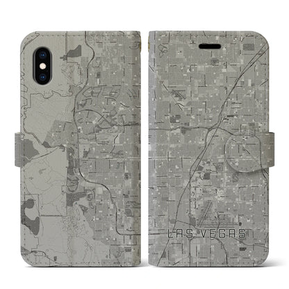 【ラスベガス（アメリカ）】地図柄iPhoneケース（手帳タイプ）モノトーン・iPhone XS / X 用