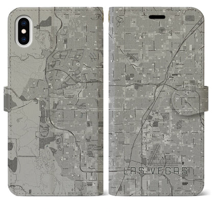 【ラスベガス（アメリカ）】地図柄iPhoneケース（手帳タイプ）モノトーン・iPhone XS Max 用
