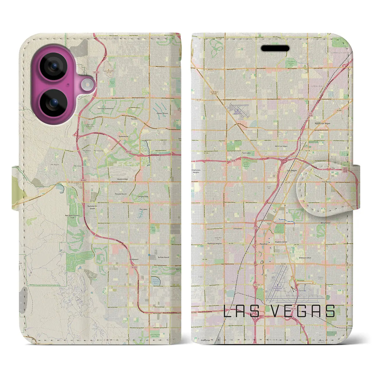 【ラスベガス（アメリカ）】地図柄iPhoneケース（手帳タイプ）ナチュラル・iPhone 16 Pro 用