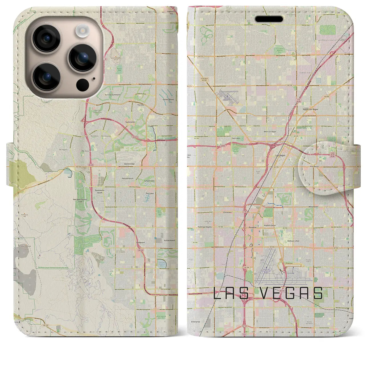 【ラスベガス（アメリカ）】地図柄iPhoneケース（手帳タイプ）ナチュラル・iPhone 16 Plus 用