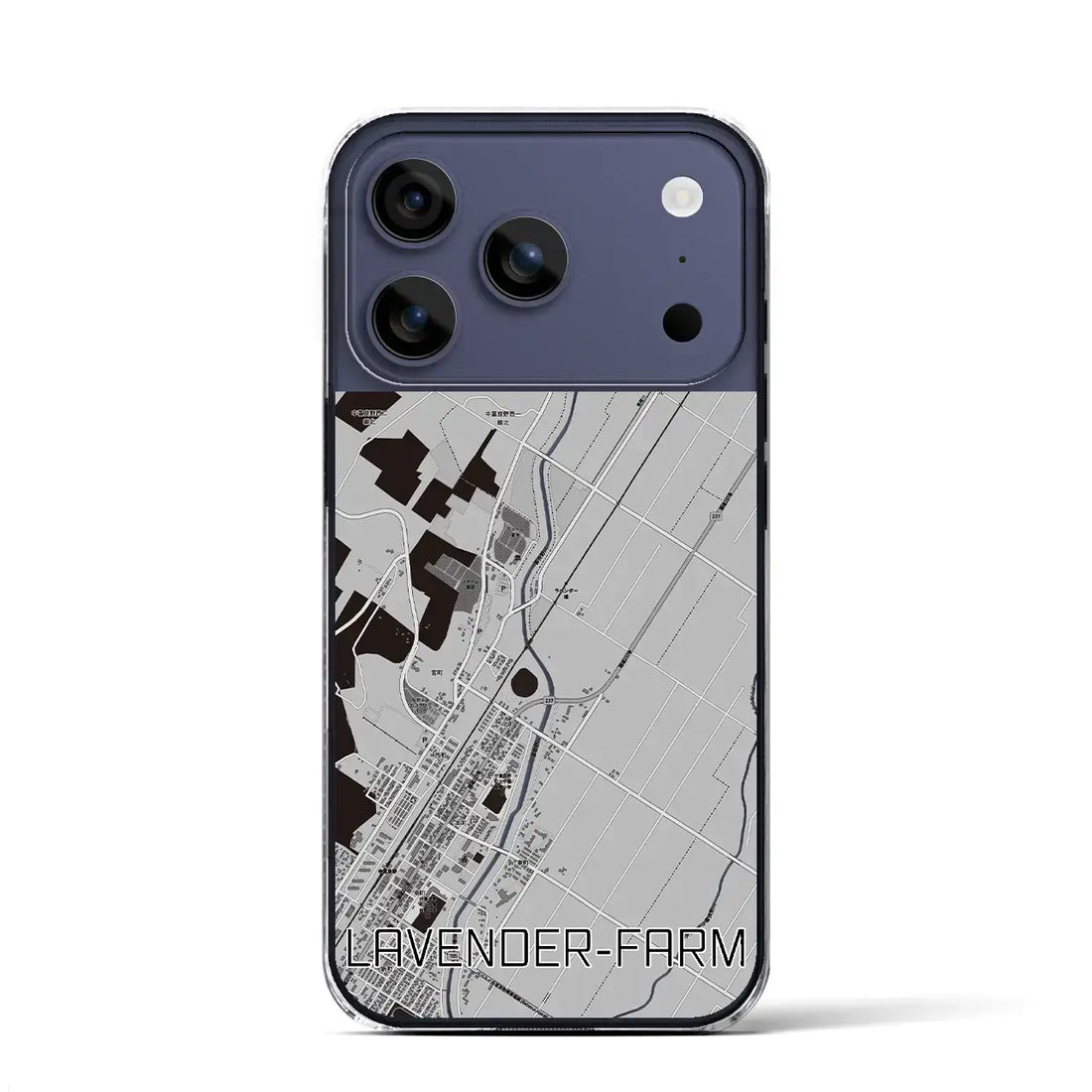 【ラベンダー畑（北海道）】地図柄iPhoneケース（クリアタイプ）モノトーン・iPhone 17 Pro Max 用