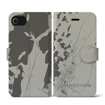 【ラベンダー畑（北海道）】地図柄iPhoneケース（手帳タイプ）モノトーン・iPhone SE（第3 / 第2世代） / 8 / 7 / 6s / 6 用