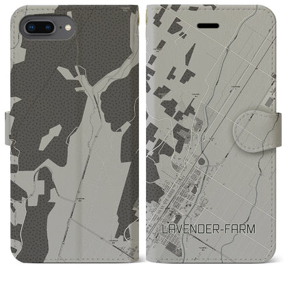 【ラベンダー畑（北海道）】地図柄iPhoneケース（手帳タイプ）モノトーン・iPhone 8Plus /7Plus / 6sPlus / 6Plus 用