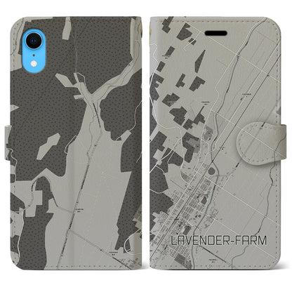 【ラベンダー畑（北海道）】地図柄iPhoneケース（手帳タイプ）モノトーン・iPhone XR 用