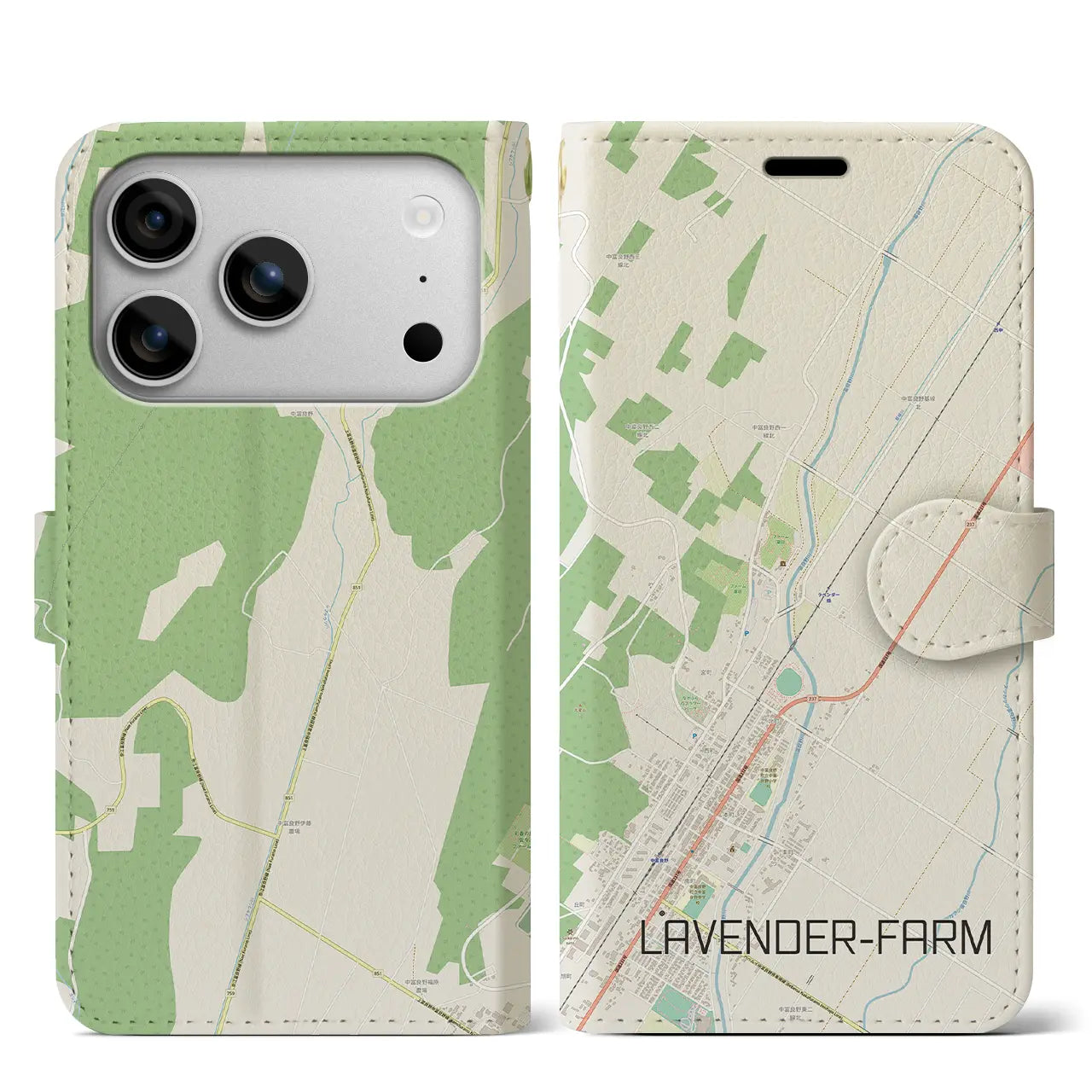 【ラベンダー畑（北海道）】地図柄iPhoneケース（手帳タイプ）